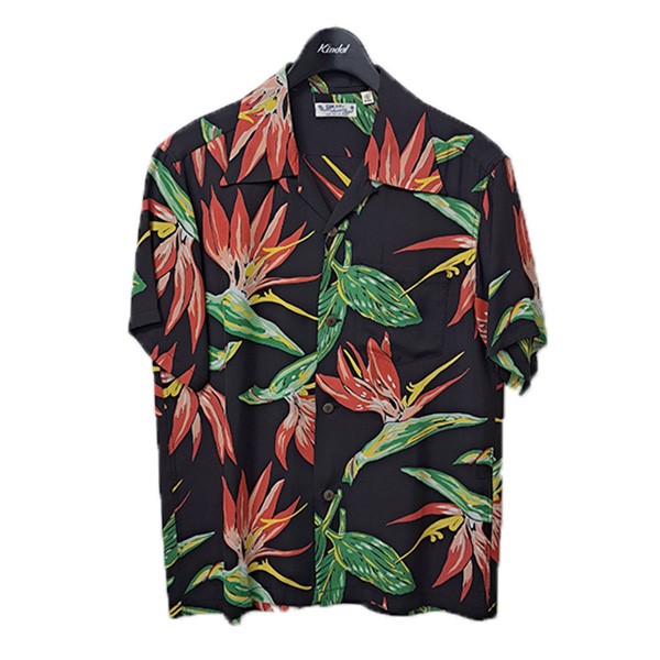 【中古】Sun Surf BIRD OF PARADISE エデンの園アロハシャツ 14-14 1／2 SS37138 黒いこと×赤いこと×緑であること 大きさ：S 【200526】（サンサーフ）