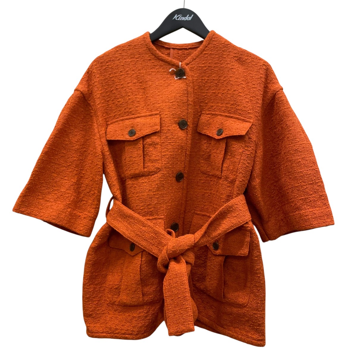 【中古】CLANE HALF SLEEVE TWEED JACKET 上衣 16103-0462 オレンジ色 大きさ：1 【200526】（クラネ）