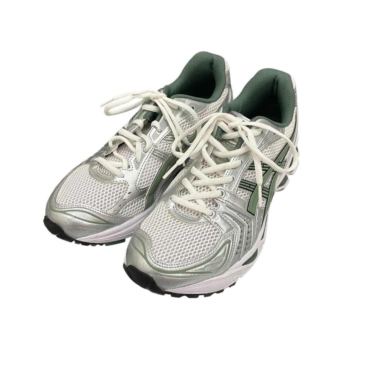 【中古】アシックス 【GEL-KAYANO 14】 スニーカー 1201A019 しろがね色×緑であること 大きさ：27珊 【200526】（アシックス）