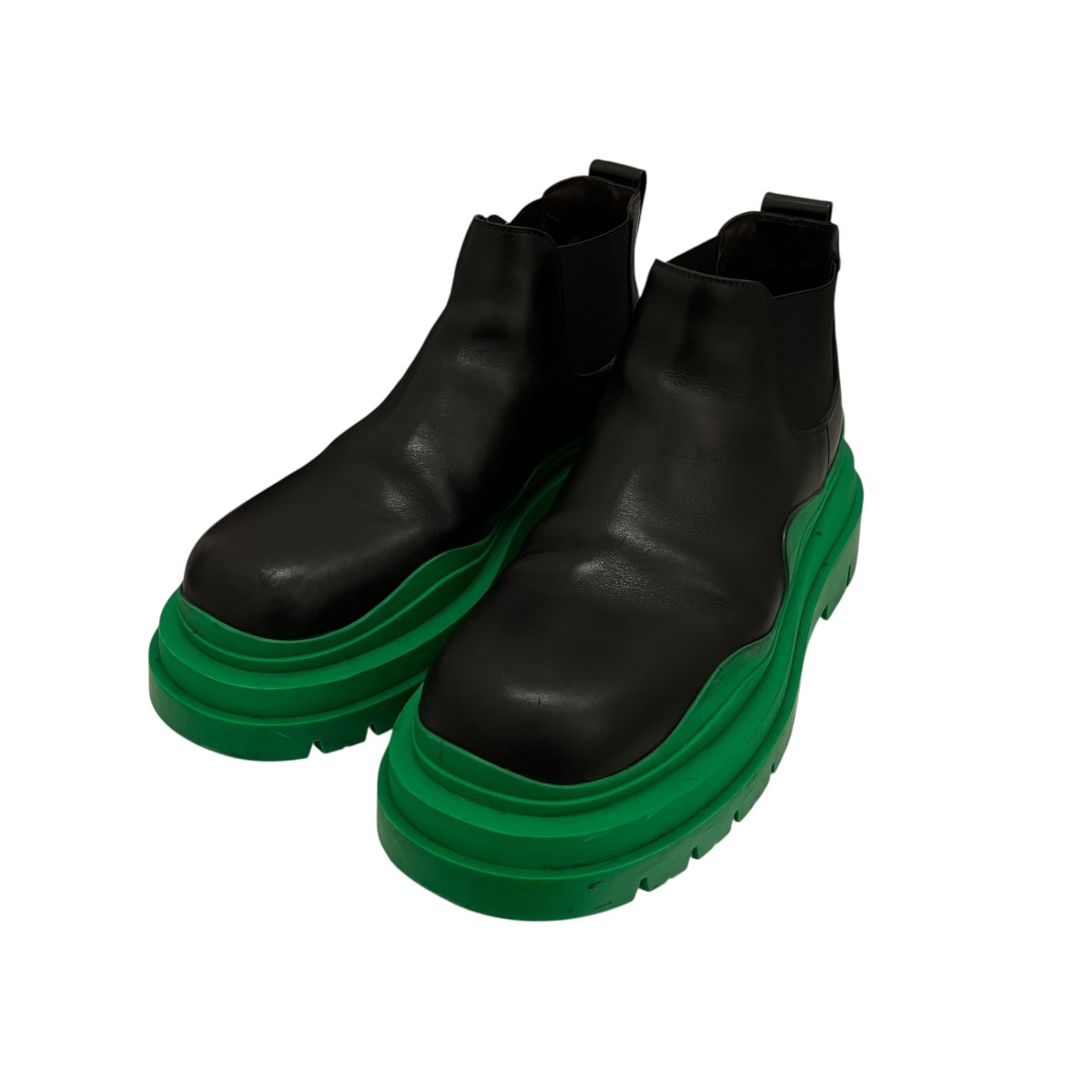 【中古】BOTTEGA VENETA タイヤチェルシーブーツ 黒いこと×緑であること 大きさ：42 【210526】（ボッテガヴェネタ）