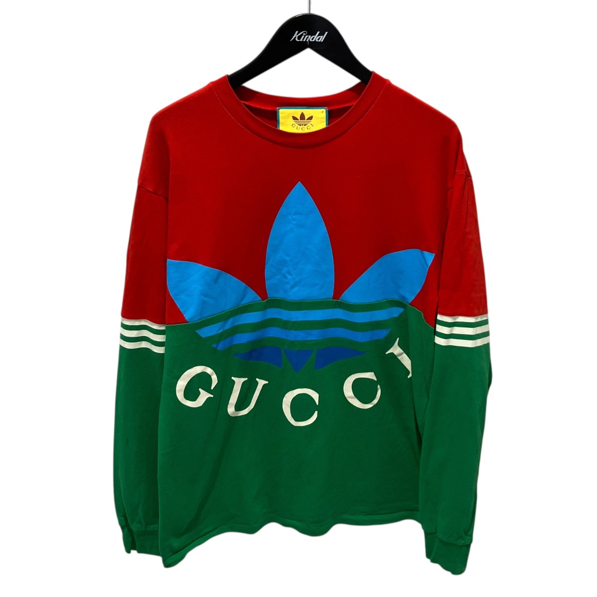 【中古】GUCCI×adidas トレフォイユロゴ バイ色つやL S TEE 長袖プルオーバー 722947 赤いこと×緑であること 大きさ：M 【220526】（グッチ×アディダス）