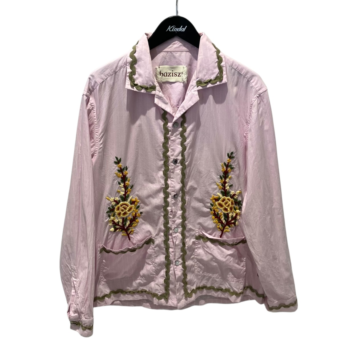 【中古】BAZISZT 24SS ZAHR SHIRT 縞模様プルオーバー BAZISZT24SS-1 サクラ色 大きさ：L 【220526】（バジスト）