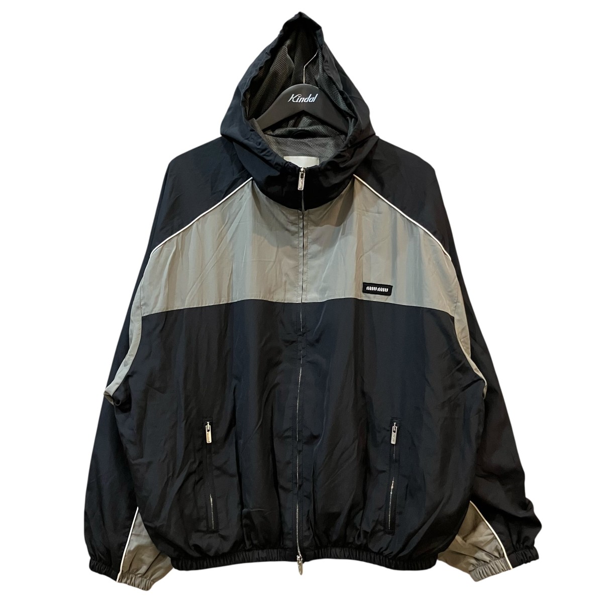 【中古】MIU MIU 専門的 ポプリン フーディジャケット ML1220 米国海軍×薄墨色 大きさ：36 【230526】（ミュウミュウ）