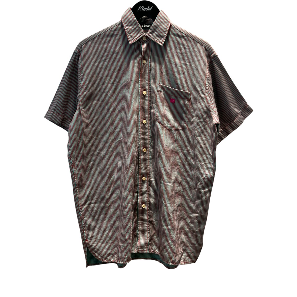 【中古】ACNE STUDIOS 縞模様 半袖プルオーバー FA-UX-SHIR000024 緑であること×赤いこと 大きさ：XXS 【220526】（アクネストゥディオズ）