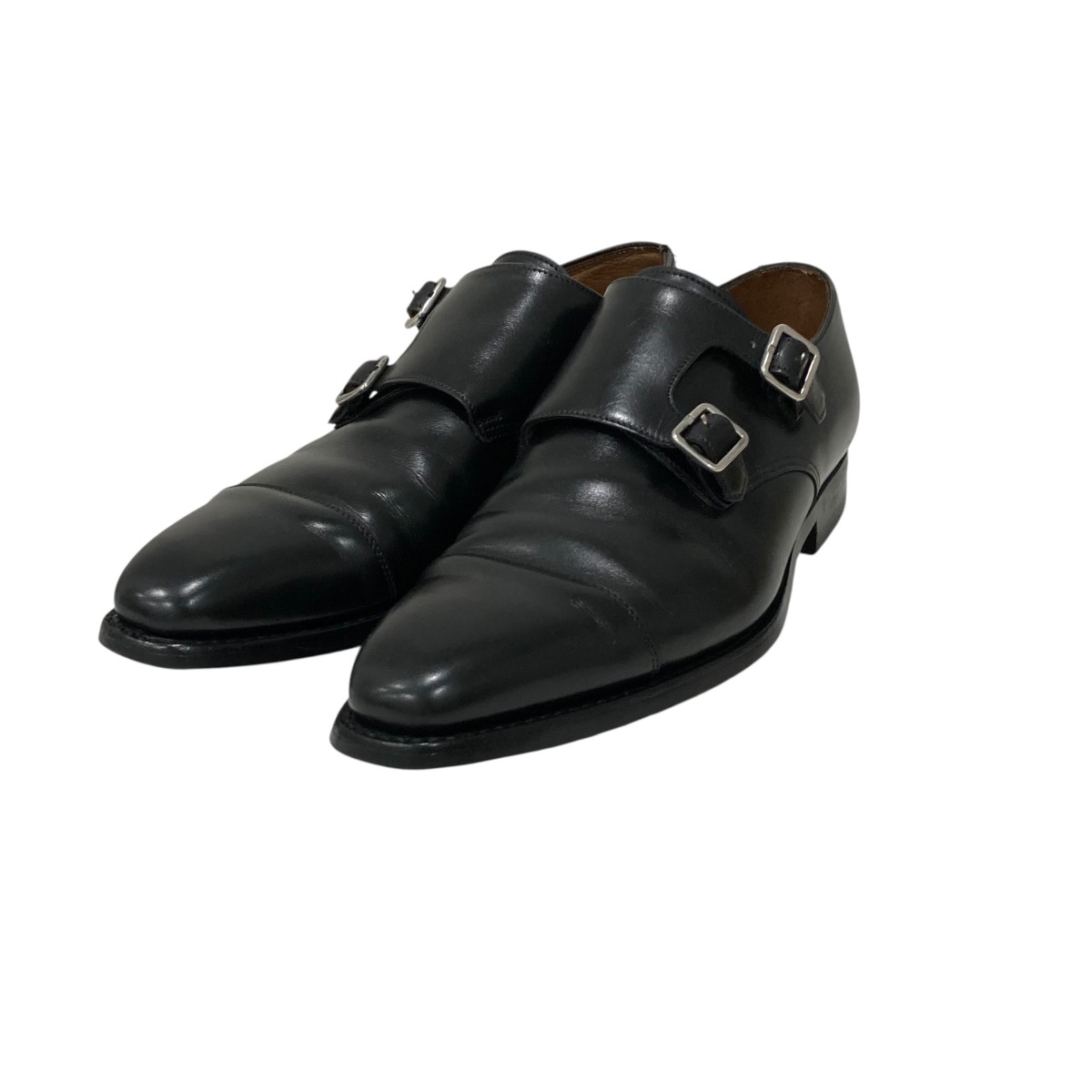 【中古】Crockett ＆ Jones ダブルモンク なめし革シューズ X35167 黒いこと 大いさ：7 1/2 【230526】（クロ毛布＆ジョーンズ）