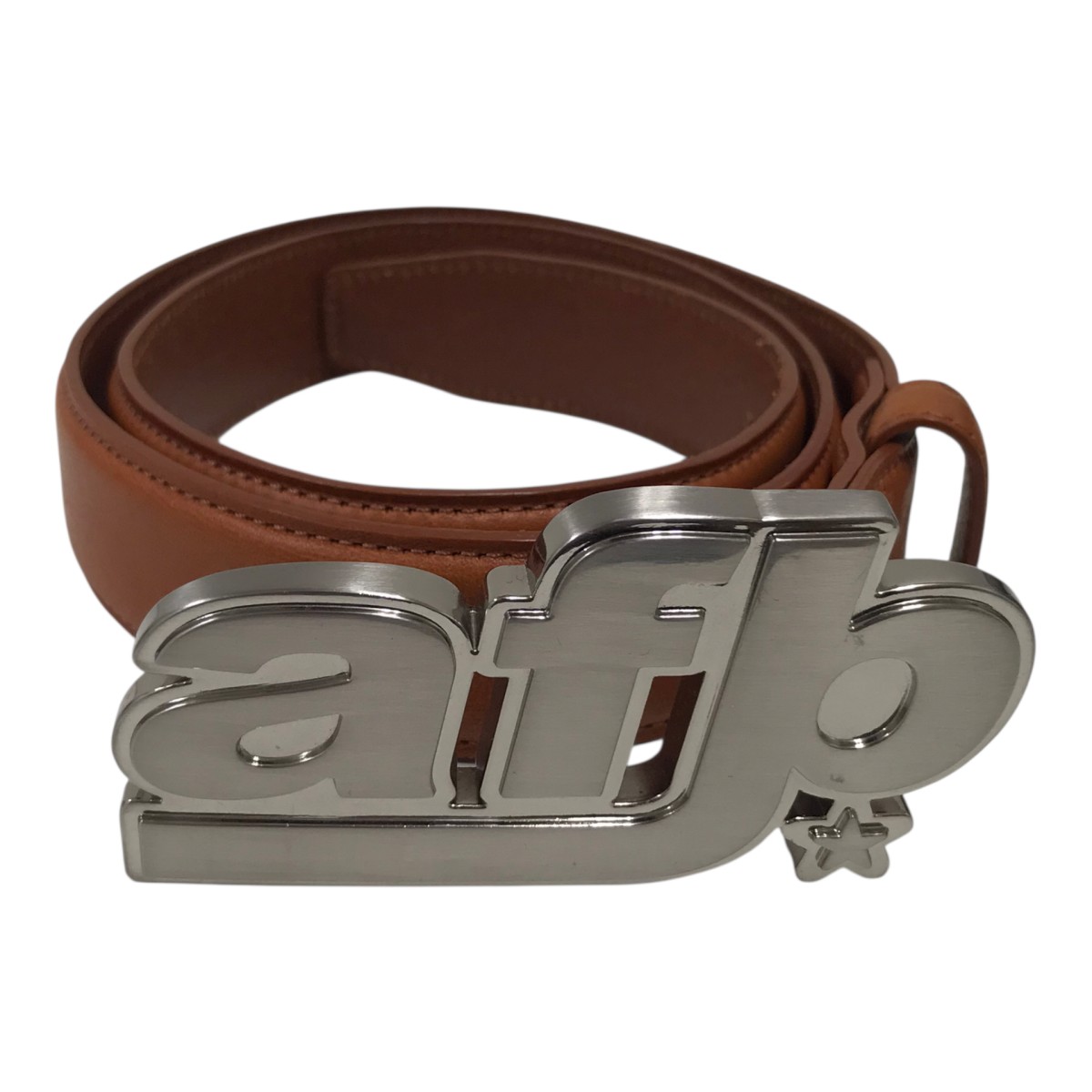 【中古】afb BUCKLE BELT ロゴレザーベルト 赤銅色 【230526】（エーエフビー）