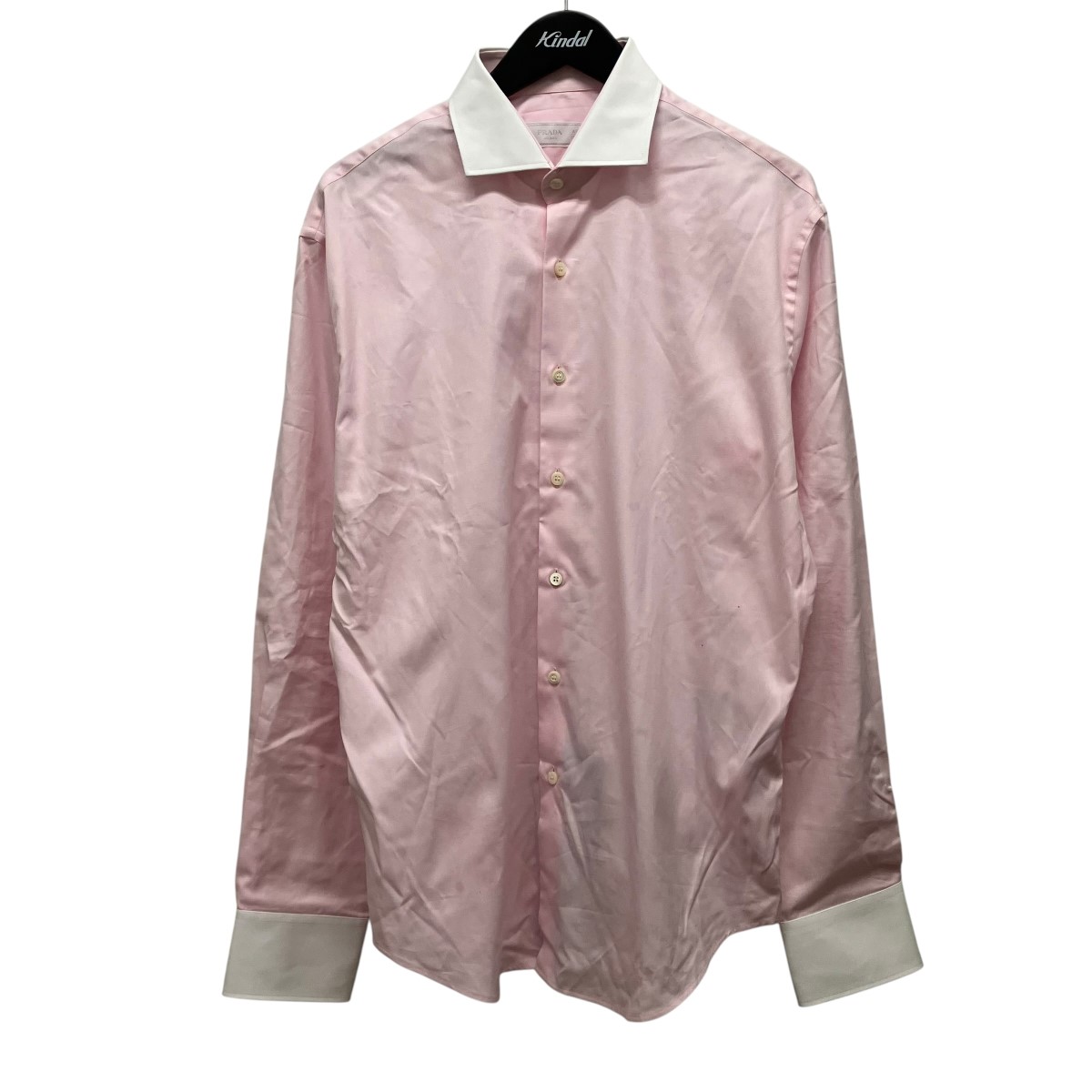 【中古】PRADA 24AW 三角形ロゴパッチクレリック長袖ティーシャツ UCN572 サクラ色 大いさ：40 【230526】（プラダ）