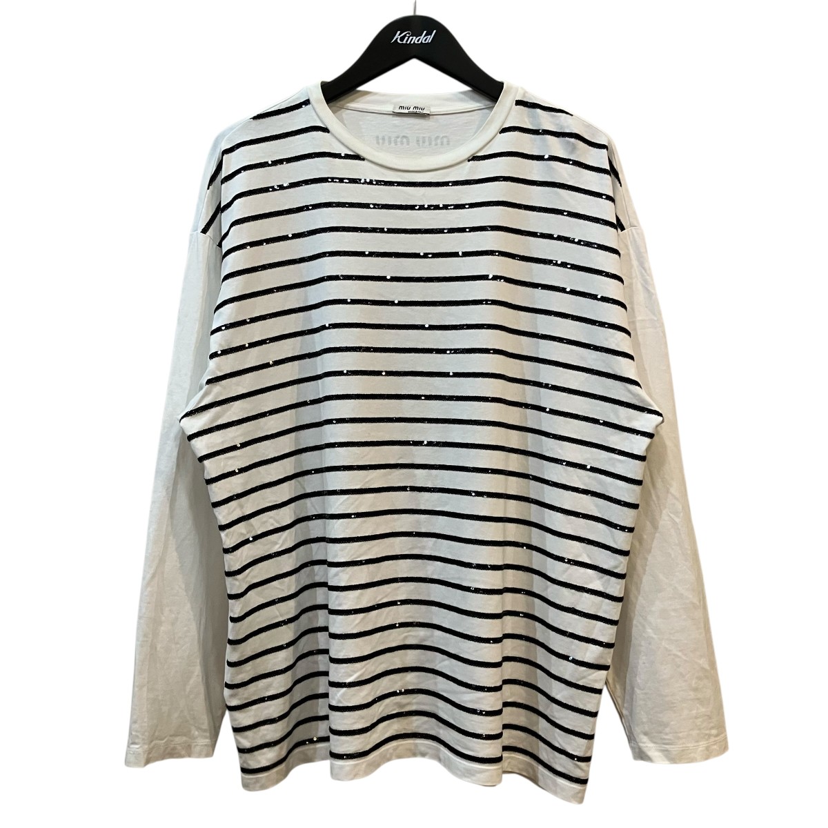 【中古】MIU MIU スパンコール間借り人長袖ティーシャツ MJL794 白いこと×黒いこと 大いさ：M 【240526】（ミュウミュウ）