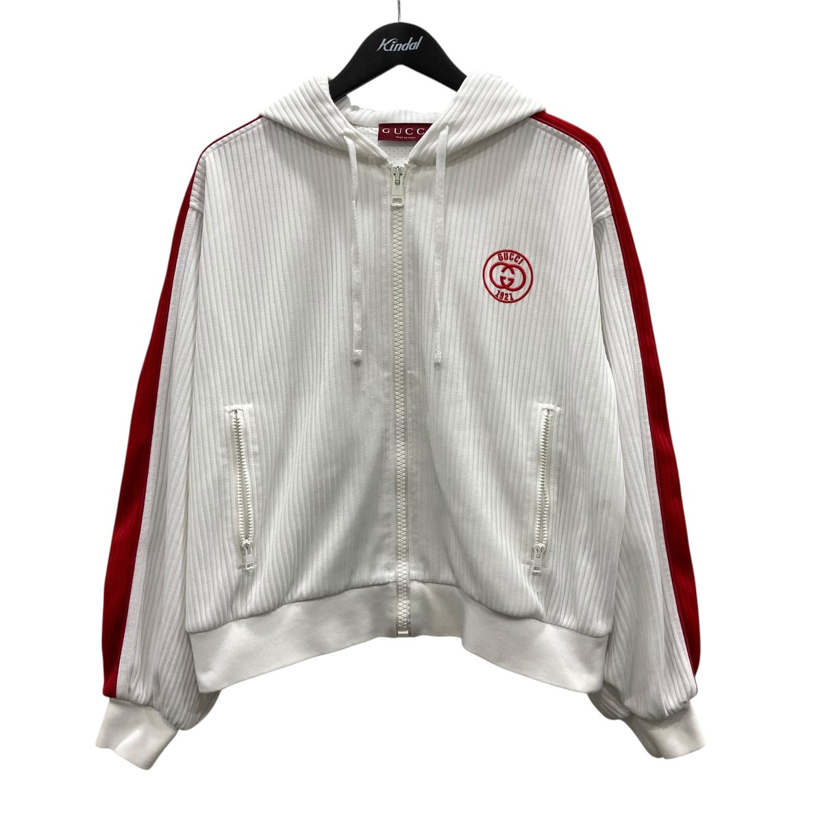 【中古】GUCCI ジップパーカー 743073 白いこと×赤いこと 大きさ：M 【240526】（グッチ）