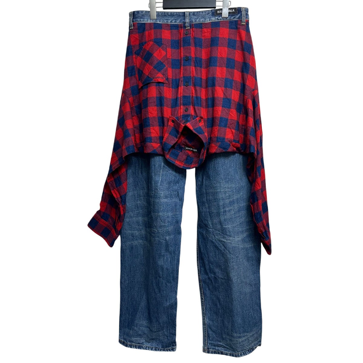 【中古】BALENCIAGA シャツドッキングハイブリットカーゴデニムパンツ 657616 TJW59 インディゴ×赤いこと・米国海軍 大きさ：M 【230526】（バレンシアガ）