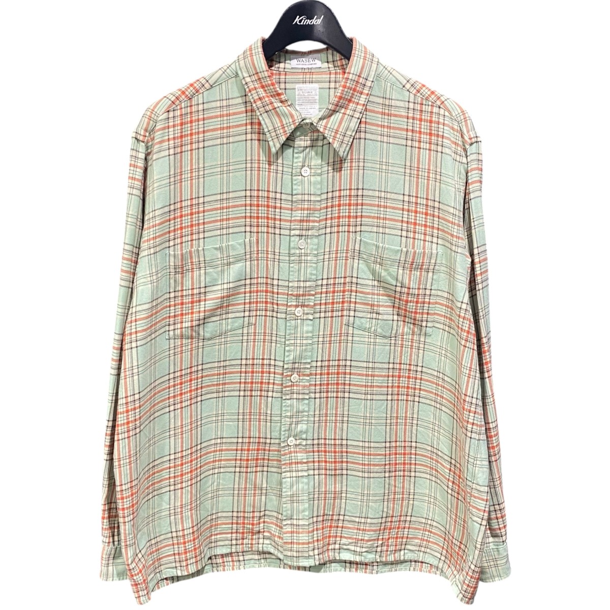 【中古】WASEW 23SS Check One Shirt オレンジ色×緑であること 大きさ：XL 【230526】（ワソー）