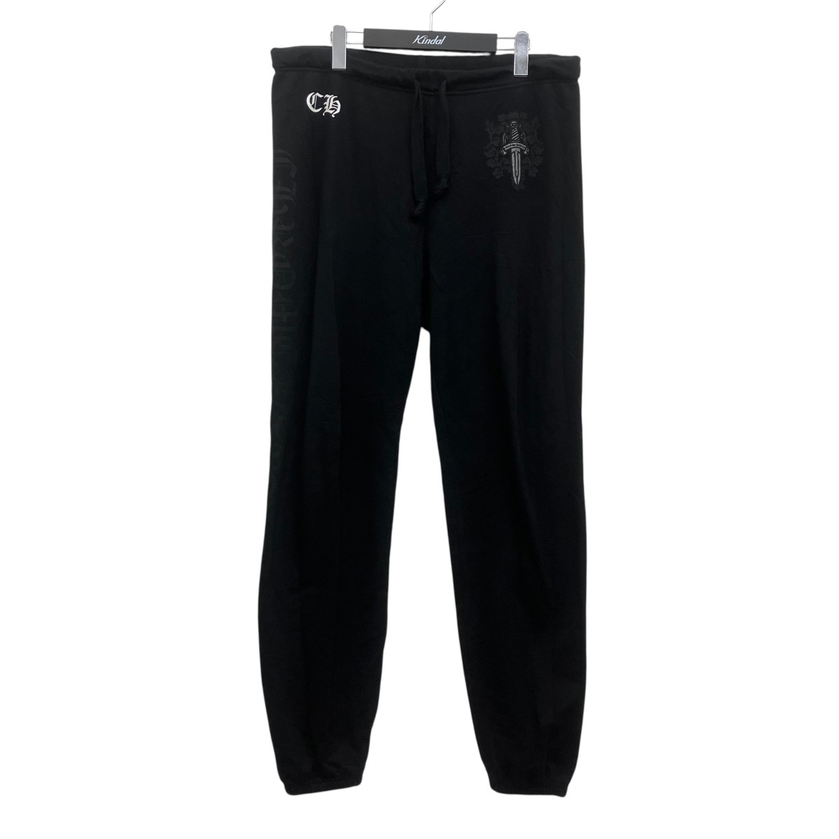 【中古】CHROME HEARTS DAGGER PRINT SIDE LOGO SWEAT PANTS スウェットパンツ 黒いこと 大きさ：L 【240526】（クロムハーツ）
