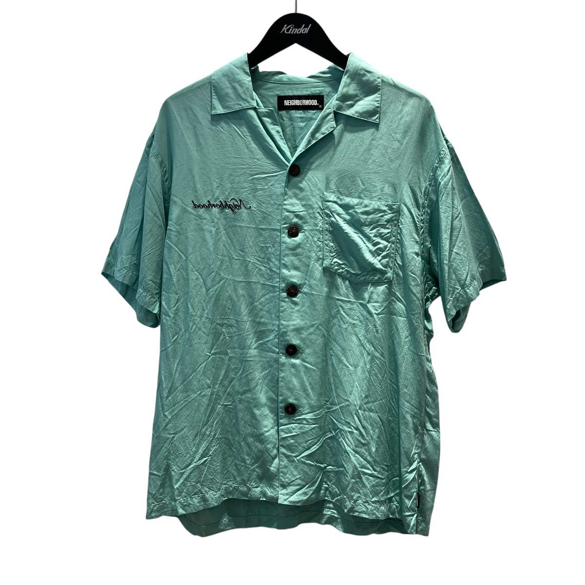 【中古】NEIGHBORHOOD ロゴタイプ刺しゅう 半袖プルオーバー 211TSNH-SHM08 緑であること 大きさ：S 【240526】（ネイバーフッド）
