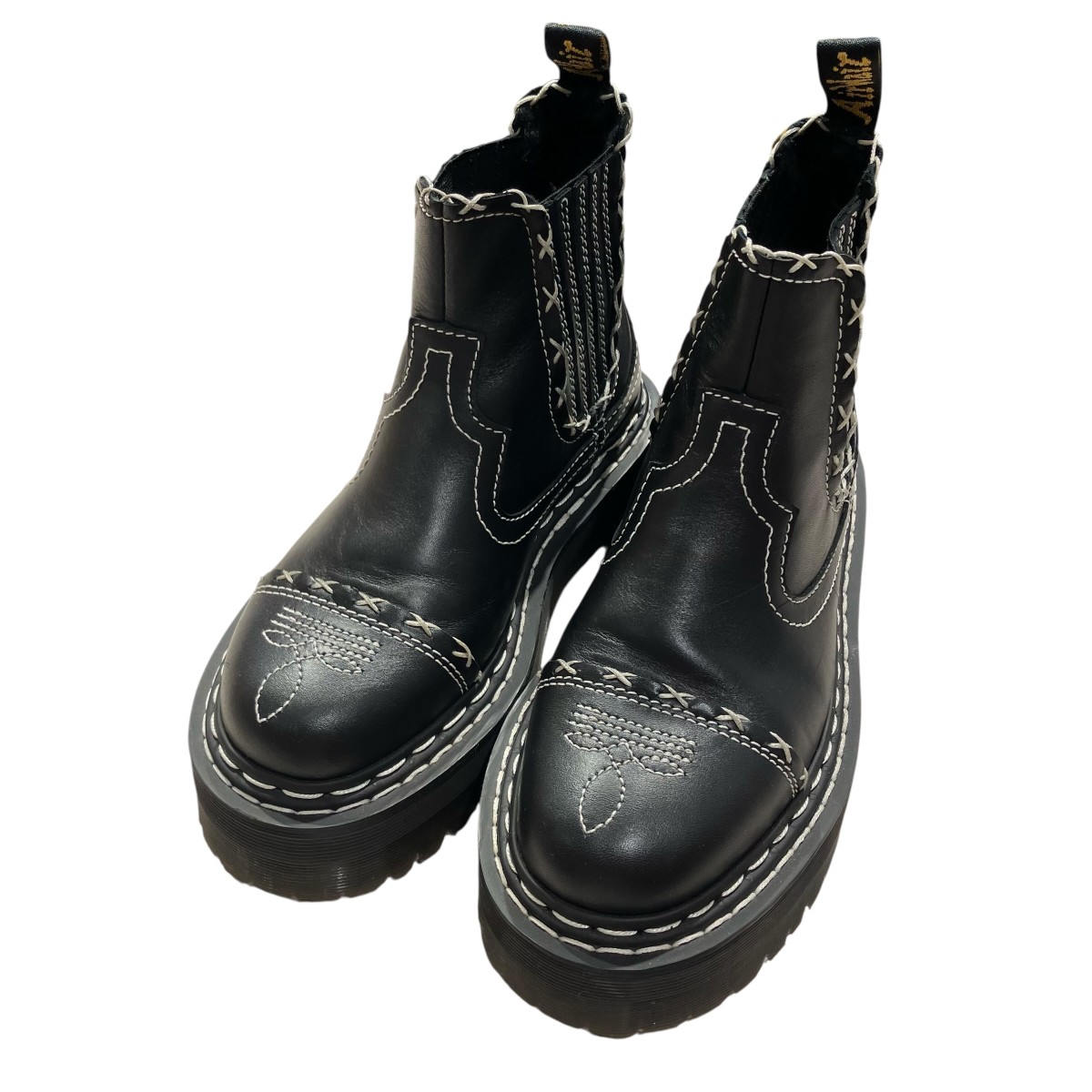 【中古】Dr．Martens GOTHIC AMERICANA LEATHER PLATFORM CHELSEA BOOTS 遊撃手ブーツ 2976 黒いこと 大きさ：4 【240526】（お医者さんマーチン）