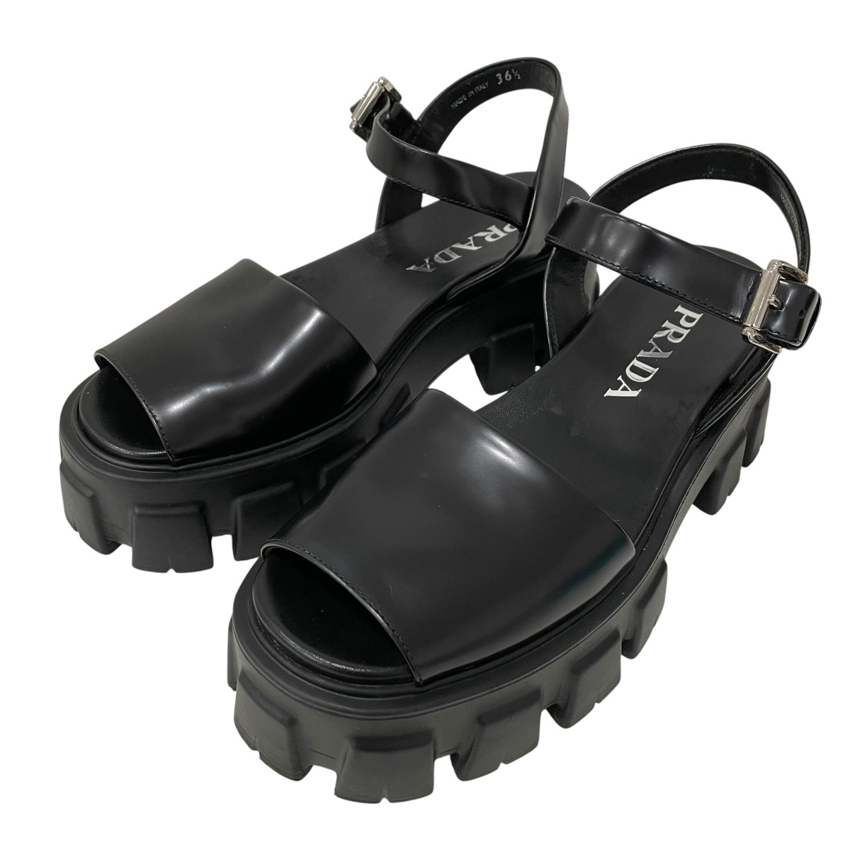 【中古】PRADA 厚底サンダル 1X526M 黒いこと 大きさ：36 1/2 【250526】（プラダ）