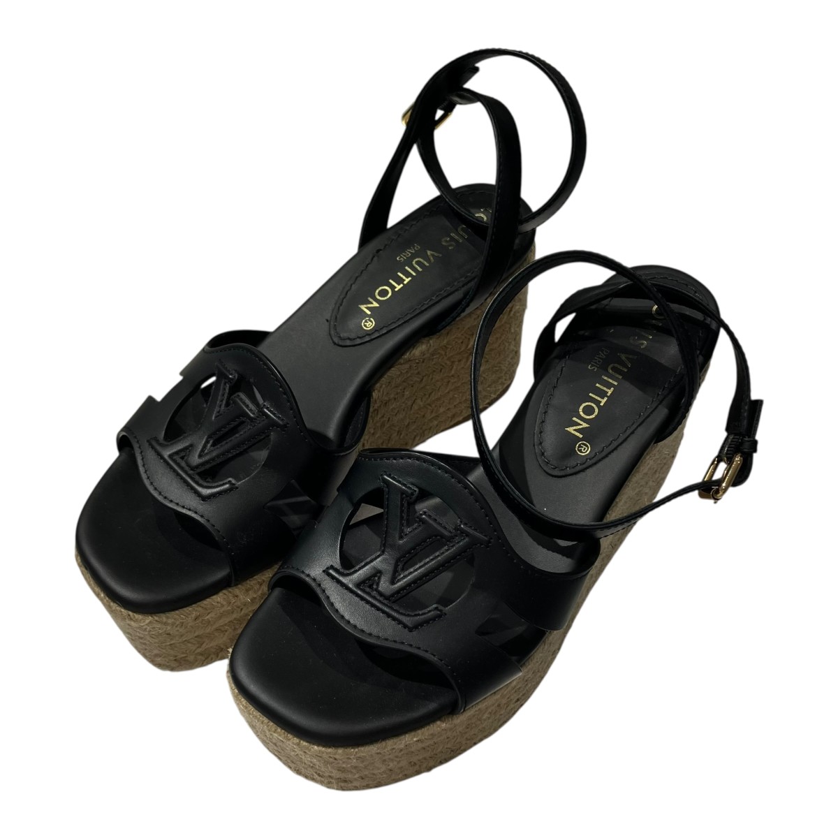 【中古】LOUIS VUITTON LVイソラライン エスパドリーユ ウェッジソール サンダル 黒いこと×ベージュ 大きさ：36(約23珊) 【250526】（ルイヴィトン）