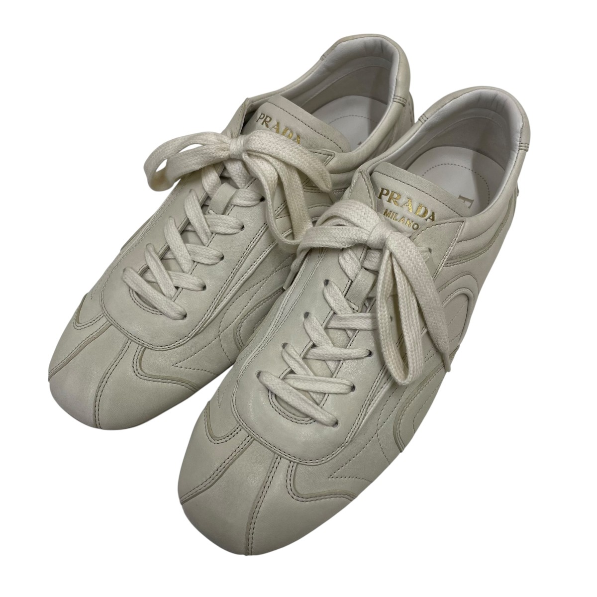 【中古】PRADA モンテカルロ スニーカー 4E1165 白いこと 大きさ：9 【250526】（プラダ）