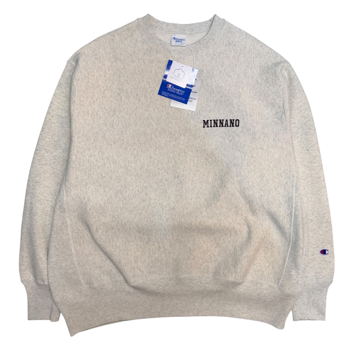 【中古】Champion×BEAMS×MIN-NANO 23AW／ COLLEGE CREWNECK SWEAT ／カレッジクルーネックスウェット ／C8-Y032 点火装置薄墨色（オートミール） 大きさ：M 【250526】（はやりっ児×ビームス×ミンナノ）