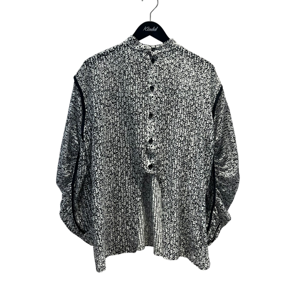 【中古】MOUJIC ギャザースリーブフラワーブラウス 長袖トップ M-25-005 白いこと×黒いこと 大きさ：Free 【250526】（ムジィーク）