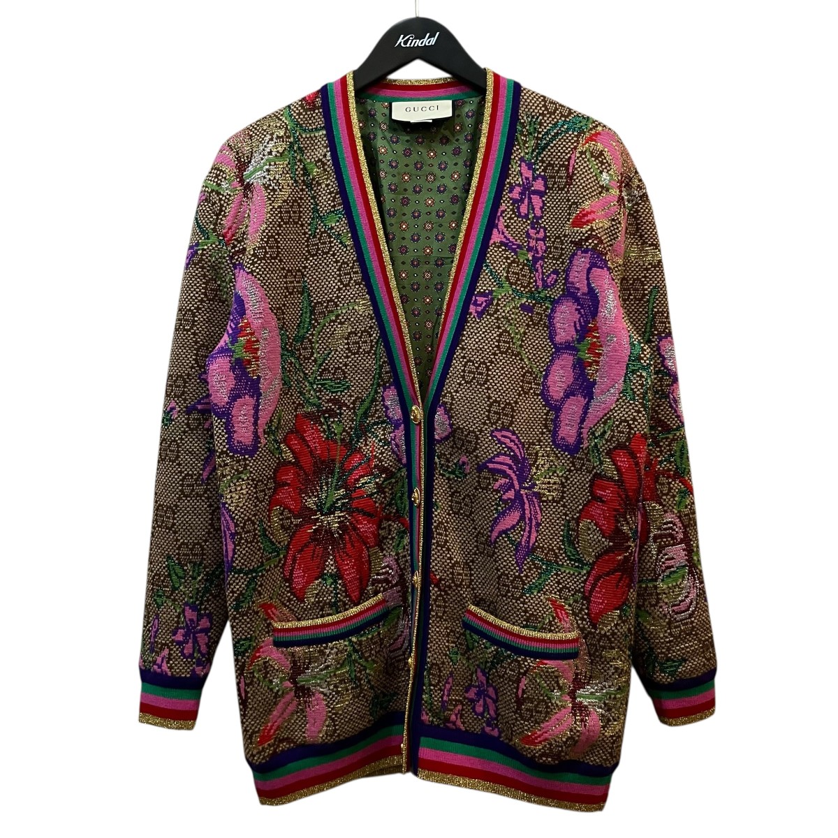 【中古】GUCCI フローラジャガードカーディガン 606080 XKA7F 赤銅色 大きさ：XS 【270526】（グッチ）