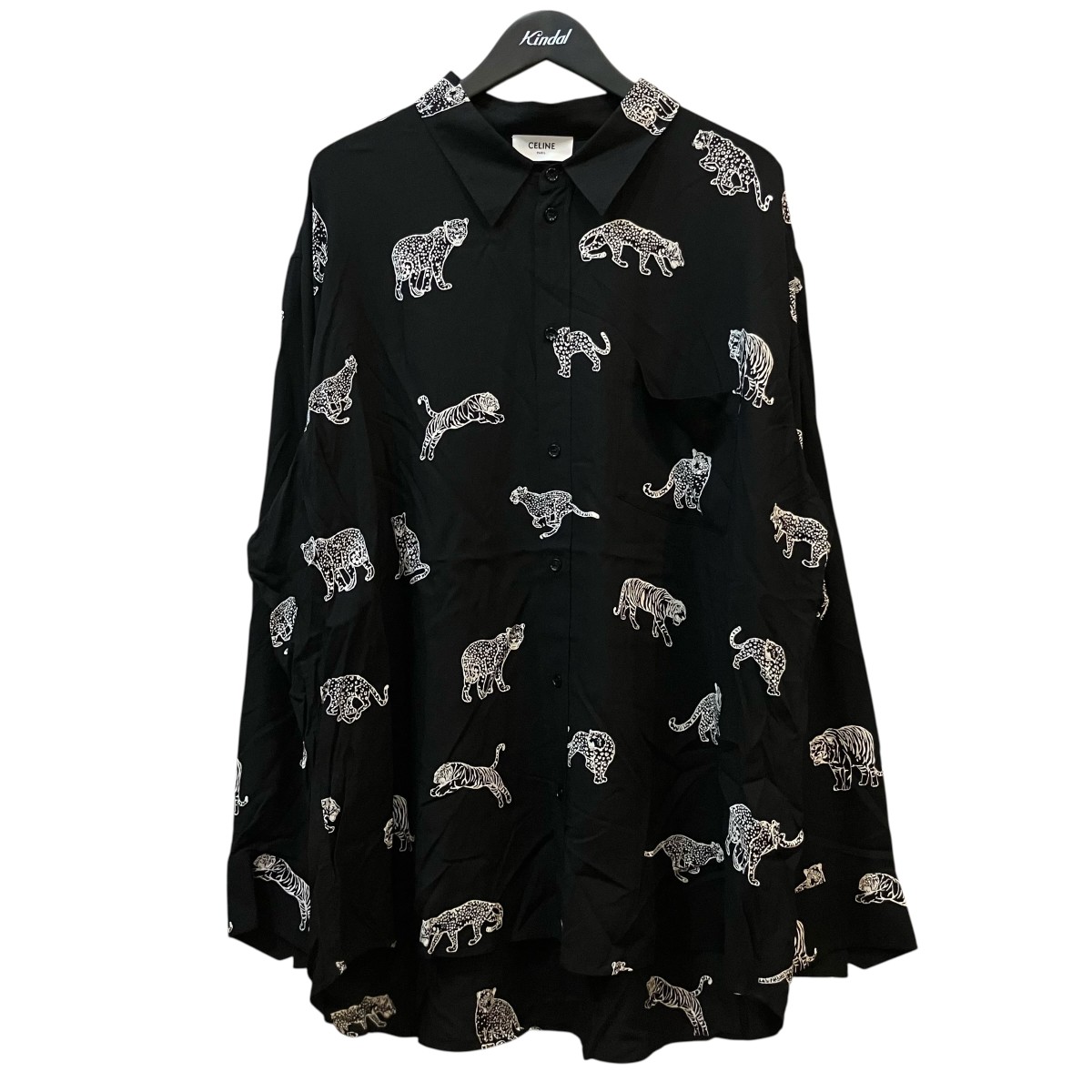 【中古】CELINE ヒョウ柄人絹プルオーバー 2C718362Q 黒いこと 大きさ：43 【270526】（セリーヌ）
