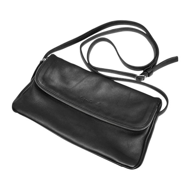 【中古】agnes b なめし革ショルダーバッグ サコッシュ OF 362862 黒いこと 【260526】（アニエスベー）
