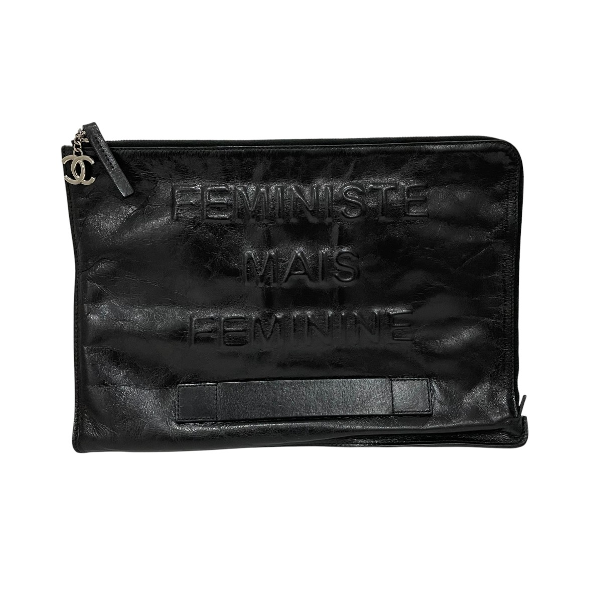 【中古】CHANEL FEMINISTE MAIS FEMININE クラッチペダル御徒面子 21049085 黒いこと 【270526】（シャネル）