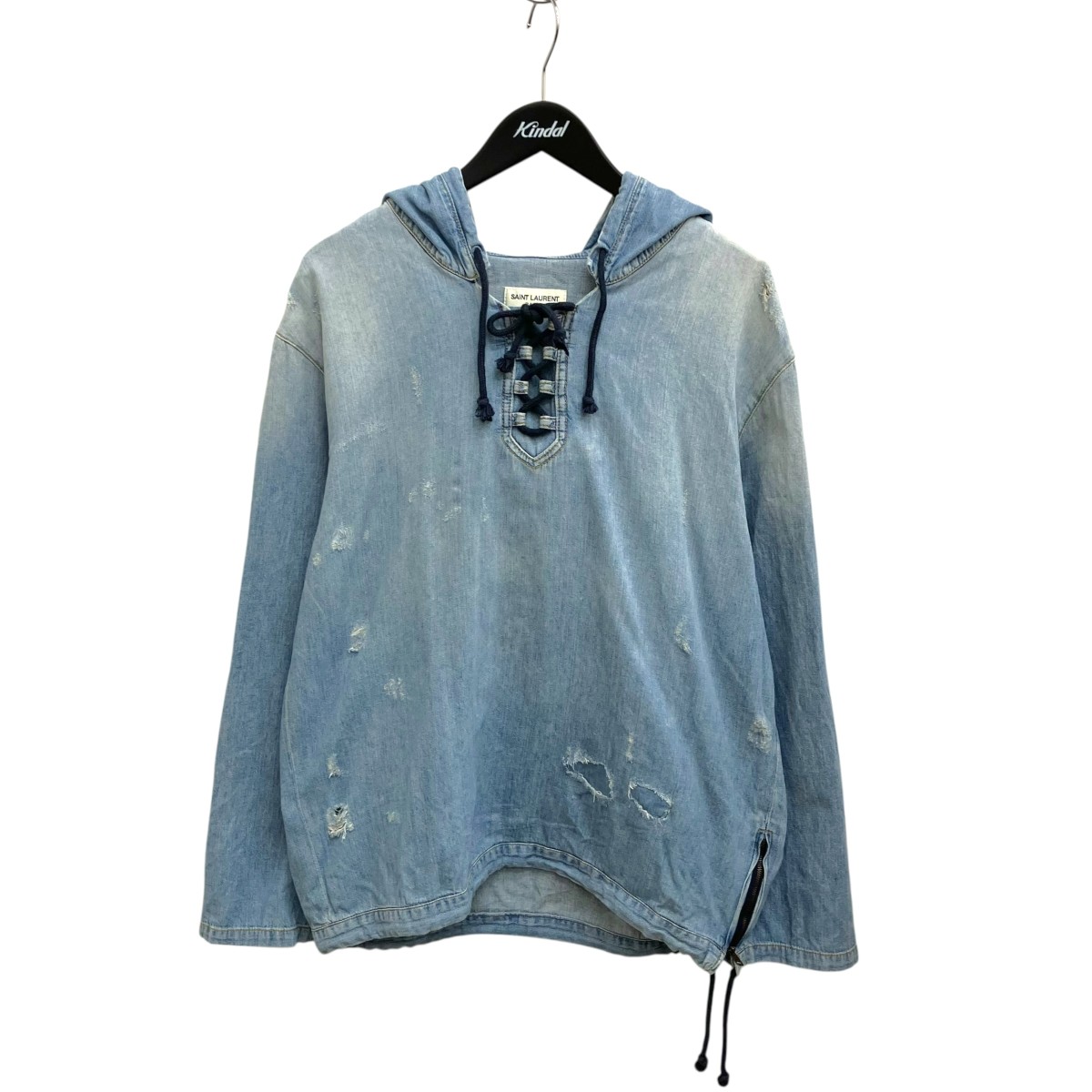 【中古】Saint Laurent Paris 19SS デストロイデニムフーディ 551378 インディゴ 大きさ：L 【270526】（サンローランパリ）
