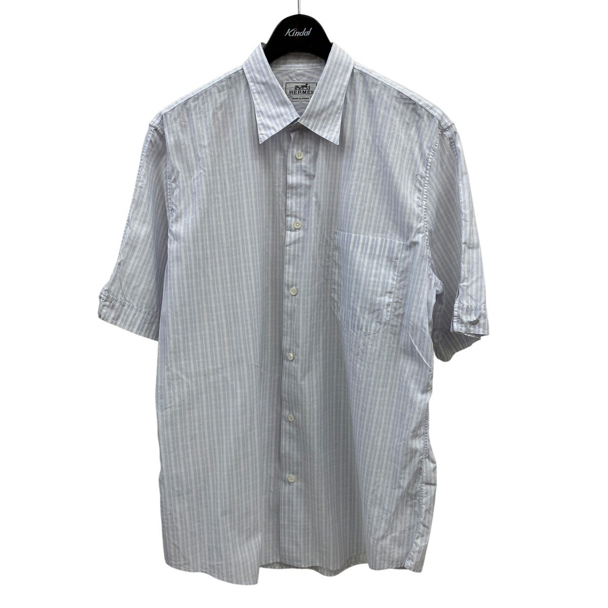 【中古】HERMES 照合のしるし 半袖プルオーバー 天の原青碧×白いこと 大きさ：16 1/2-42 【270526】（エルメス）