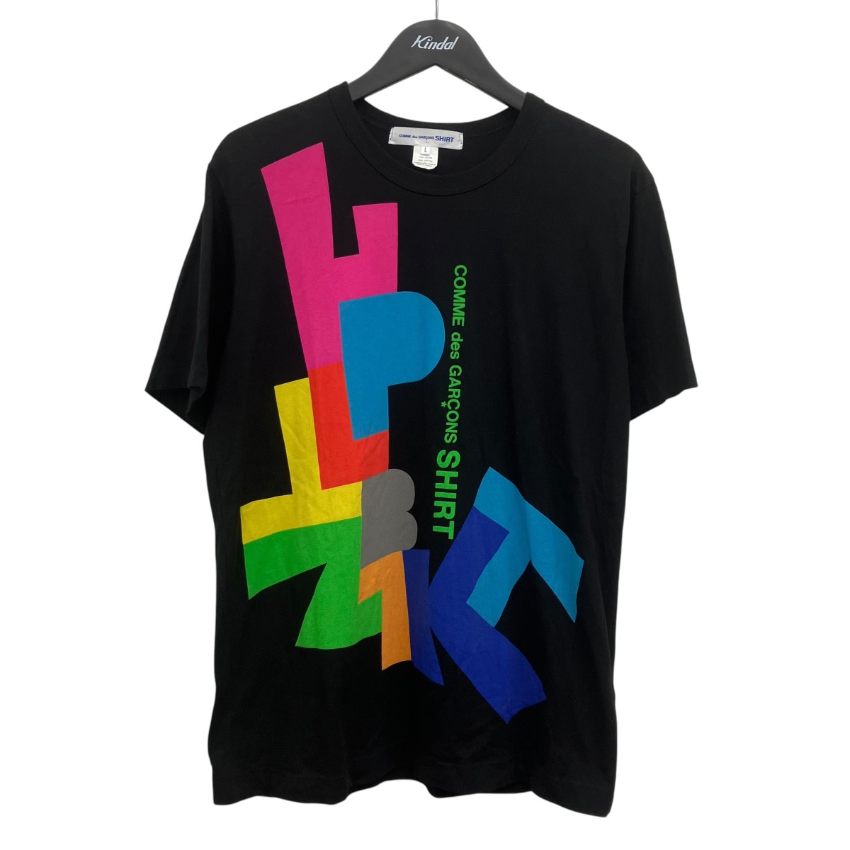 【中古】COMME des GARCONS SHIRT cotton plain poplin with print digital print C t-shirt-24 刷り上げるティーシャツ 黒いこと×マルチ色合い 大いさ：L 【270526】（コムデギャルソンシャツ）