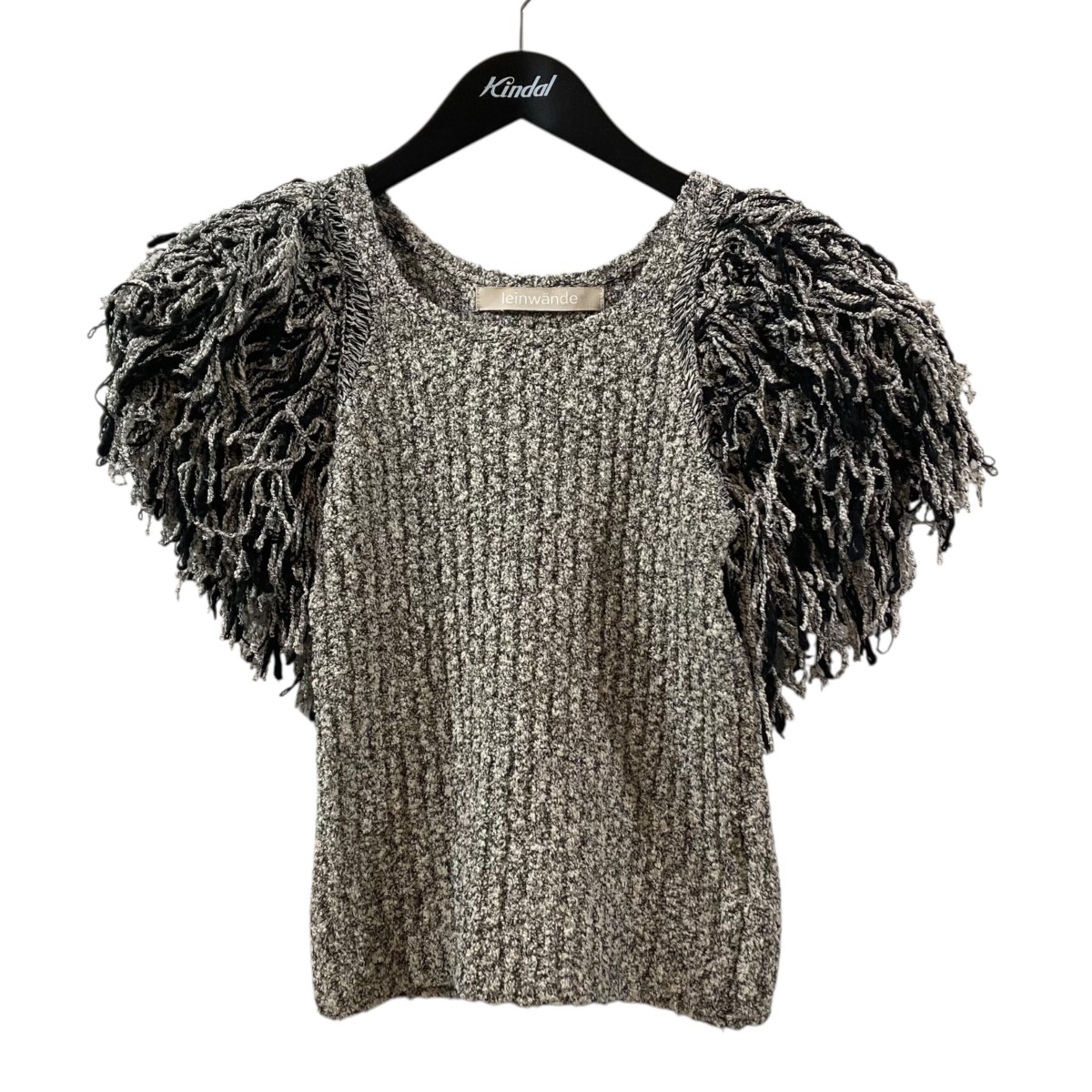 【中古】LEINWANDE Hand Fringe Knit Tops 編み物 0224010511 薄墨色 大きさ：Free 【270526】（ラインヴァンド）