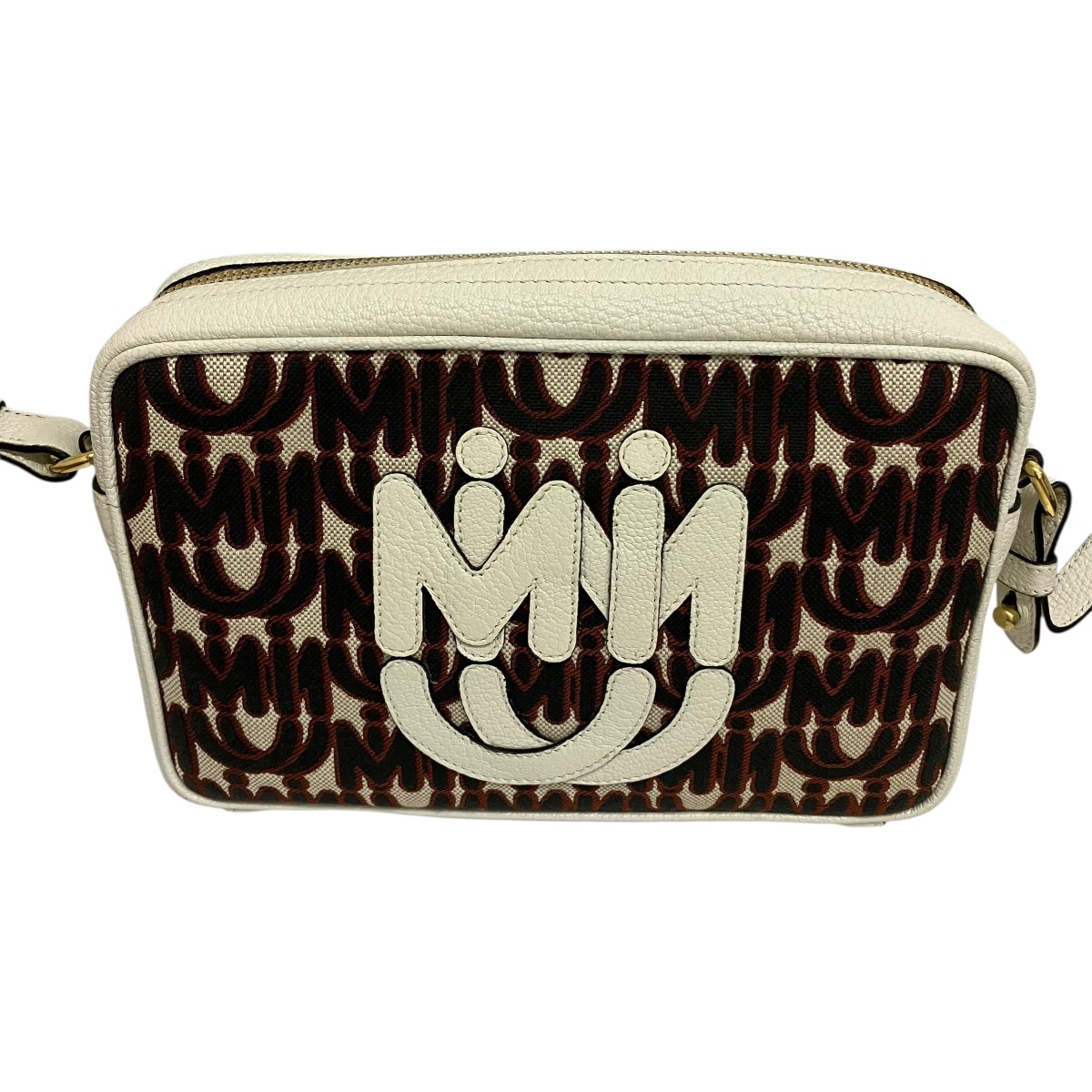 【中古】MIU MIU ロゴモノグラムショルダーバッグ 5BH116 白いこと×赤銅色 大いさ：ONE SIZE 【270526】（ミュウミュウ）