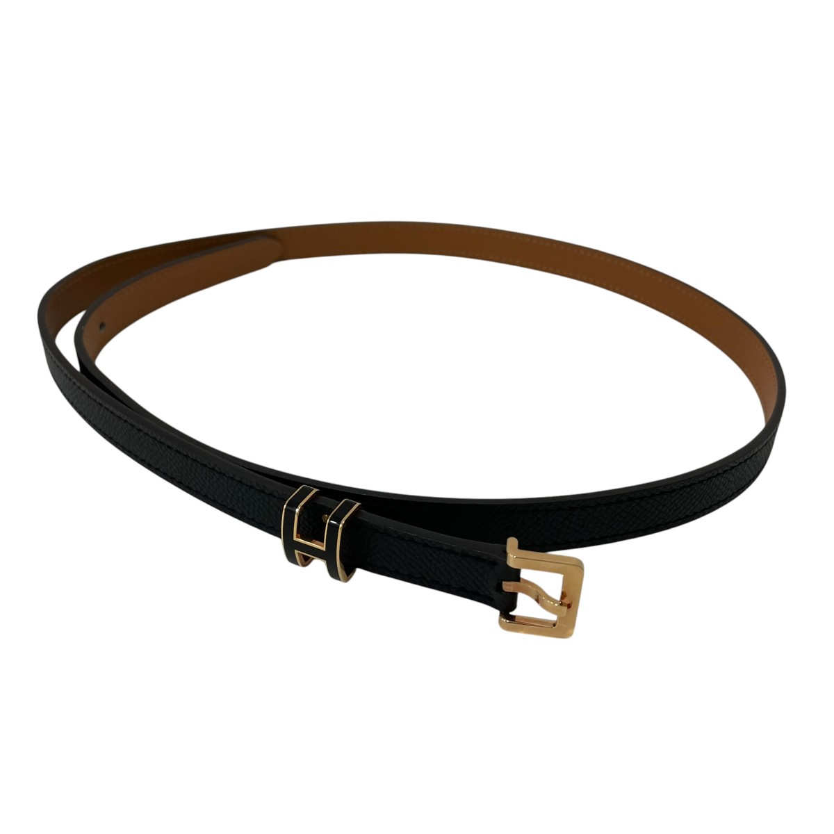 【中古】HERMES U目じるし 受けが良いH 三尺帯 ゴールド×黒いこと 大きさ：85 【280526】（エルメス）