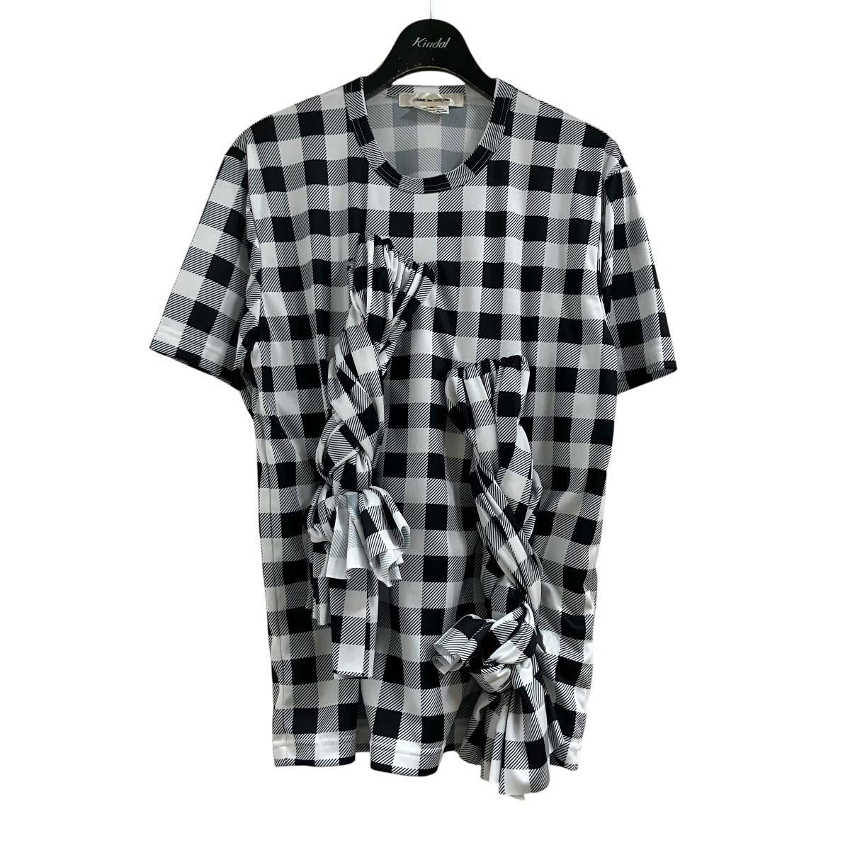 【中古】COMME des GARCONS 25AW ギンガムチェック柄ラッフルディテールTシャツ ホワイト×ブラック サイズ:M 【280526】(コムデギャルソン)|ブランド古着のカインドオル