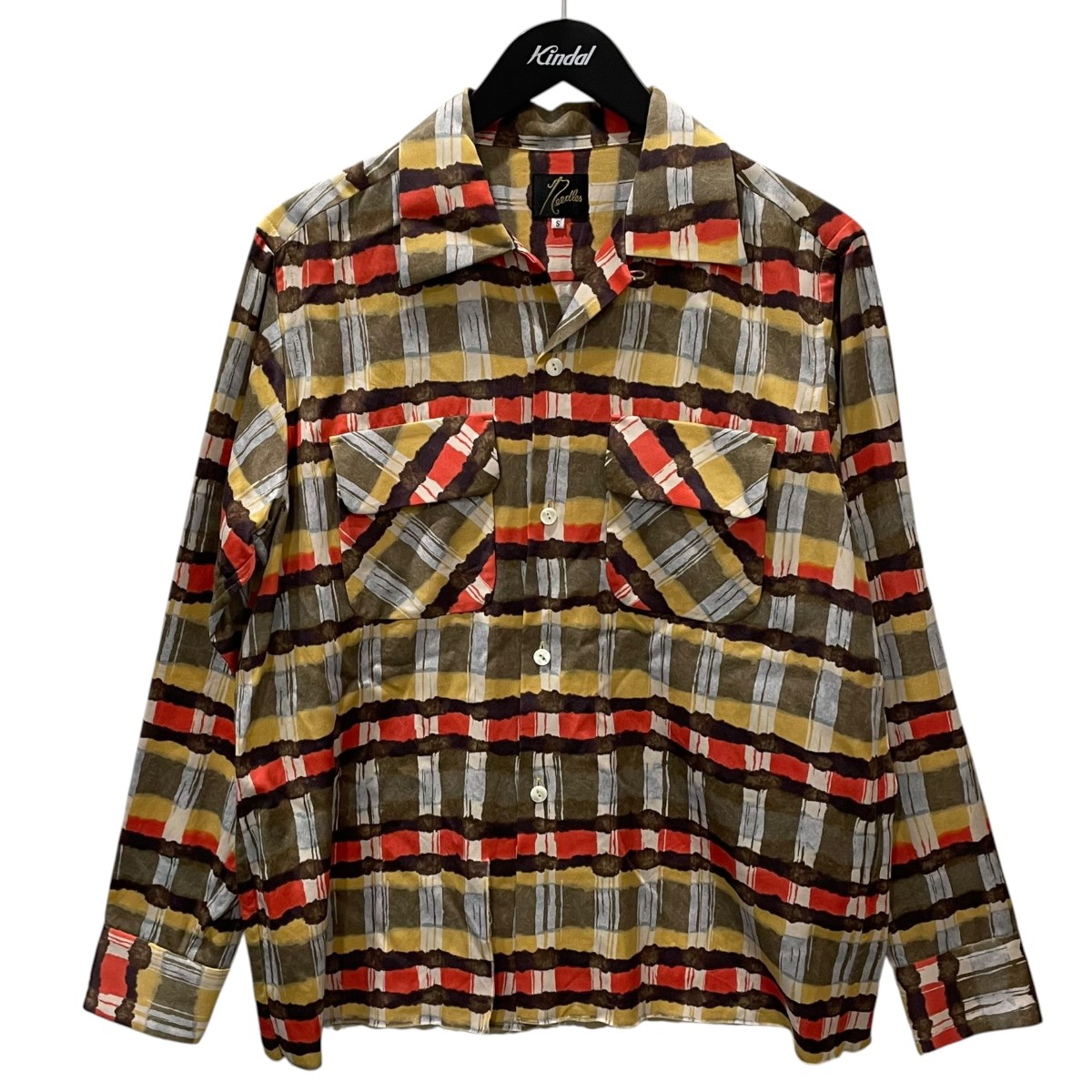 【中古】needles 24SS Cut-off Bottom Classic Shirt カットオフ ボタンクラシックシャツ FK141 黄色・赤銅色・オレンジ色赤いこと他 大いさ：S 【280526】（ニードルズ）