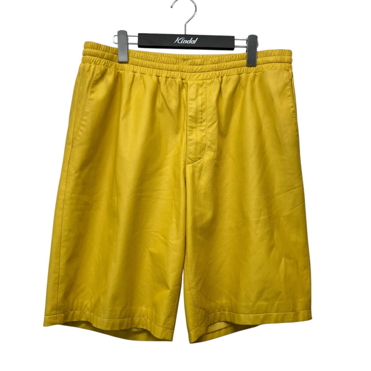 【中古】PRADA トライアングルロゴレザーハーフパンツ UPP224 1WDV 黄色 大きさ：52 【280526】（プラダ）