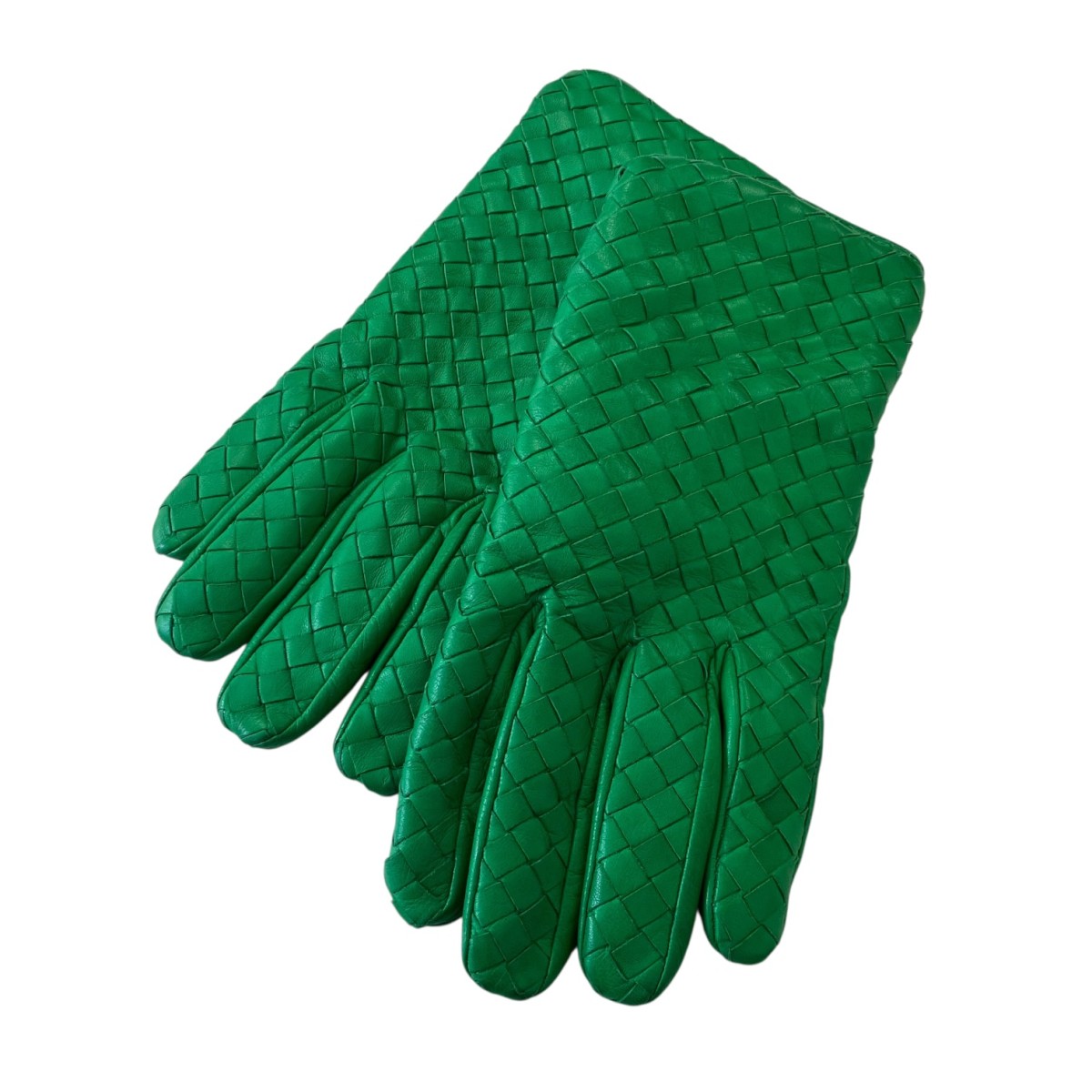 【中古】BOTTEGA VENETA イントレチャートレザーグローブ 687260 緑であること 【280526】（ボッテガヴェネタ）