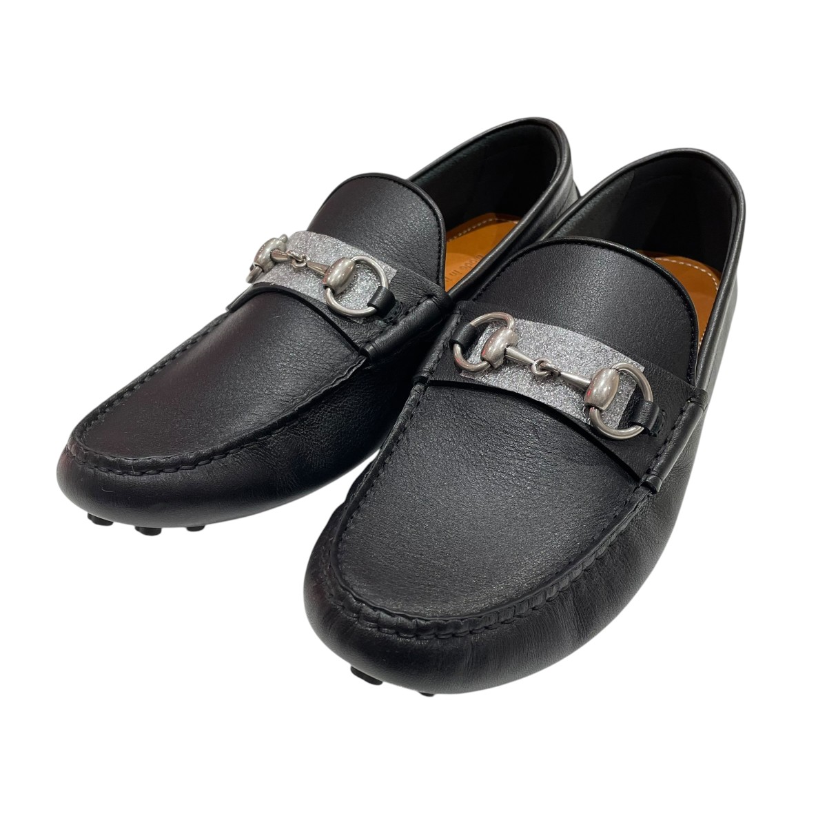【中古】GUCCI 配管ビット付き添い人 ドライビングシューズ 置き目毛皮 765859 黒いこと 大いさ：5.5 【280526】（グッチ）