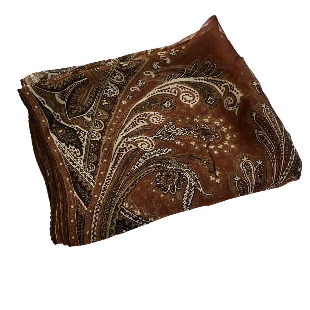 【中古】ETRO ペイズリー柄大判えり巻き 赤銅色 【290526】（エトロ）