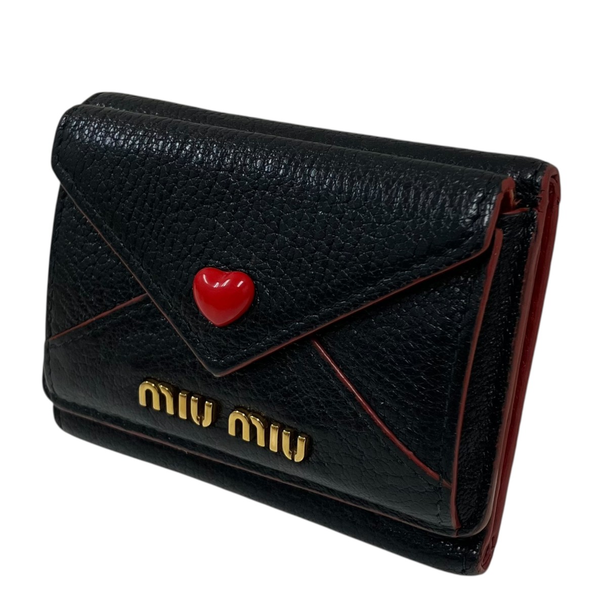 【中古】MIU MIU MADRAS LOVE 3つ折り紙入れ 黒いこと 【290526】（ミュウミュウ）