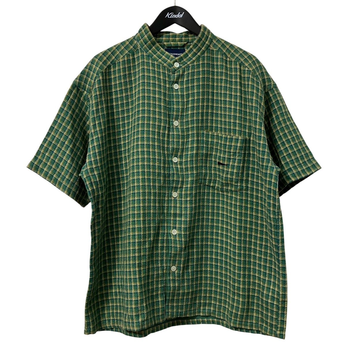 【中古】DESCENDANT スタンドカラーチェックシャツ 緑であること 大きさ：2 【290526】（ディセンダント）