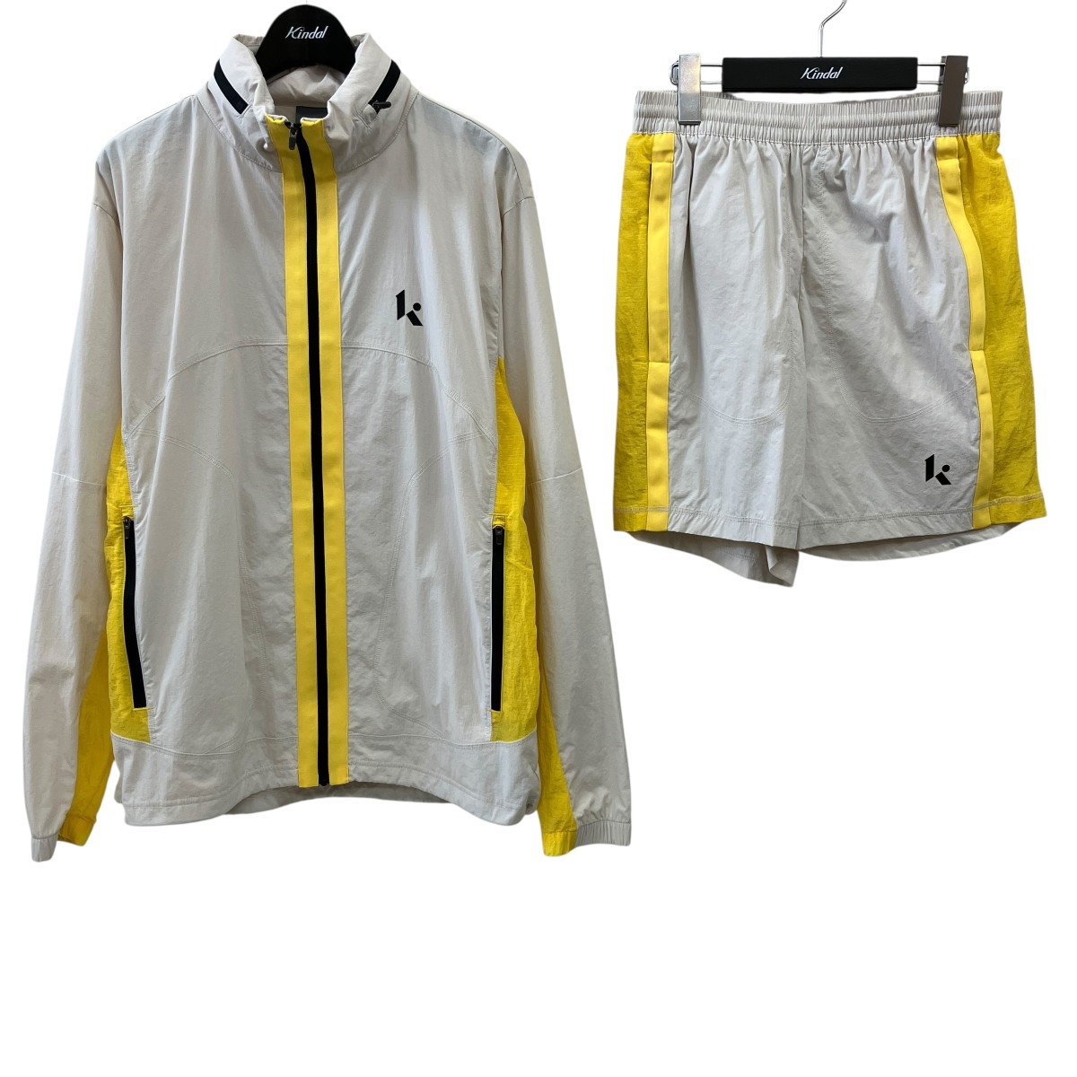 【中古】NEW BALANCE Klutch クリンクルウーブンセットアップ MJ51612／MS51612 ベージュ×黄色 大いさ：XS/S 【290526】（ニュー平衡にする）