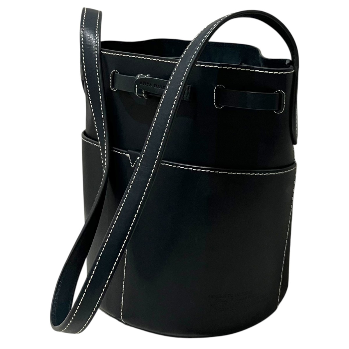 【中古】ANYA HINDMARCH 【RETURN TO NATURE BUCKET BAG SMALL IN MARINE COMPOSTABLE LEATHER】 井戸釣瓶御徒面子 172455 米国海軍 【290526】（アニヤハインドマーチ）
