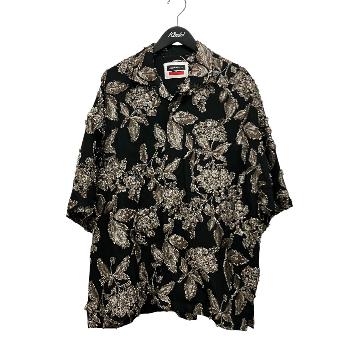 【中古】MAISON SPECIAL カットオフリーフジャガードプライムオーバー 総柄 オープンカラーショートスリーブ 11221311237 黒いこと 大きさ：00 【290526】（メゾンスペシャル）