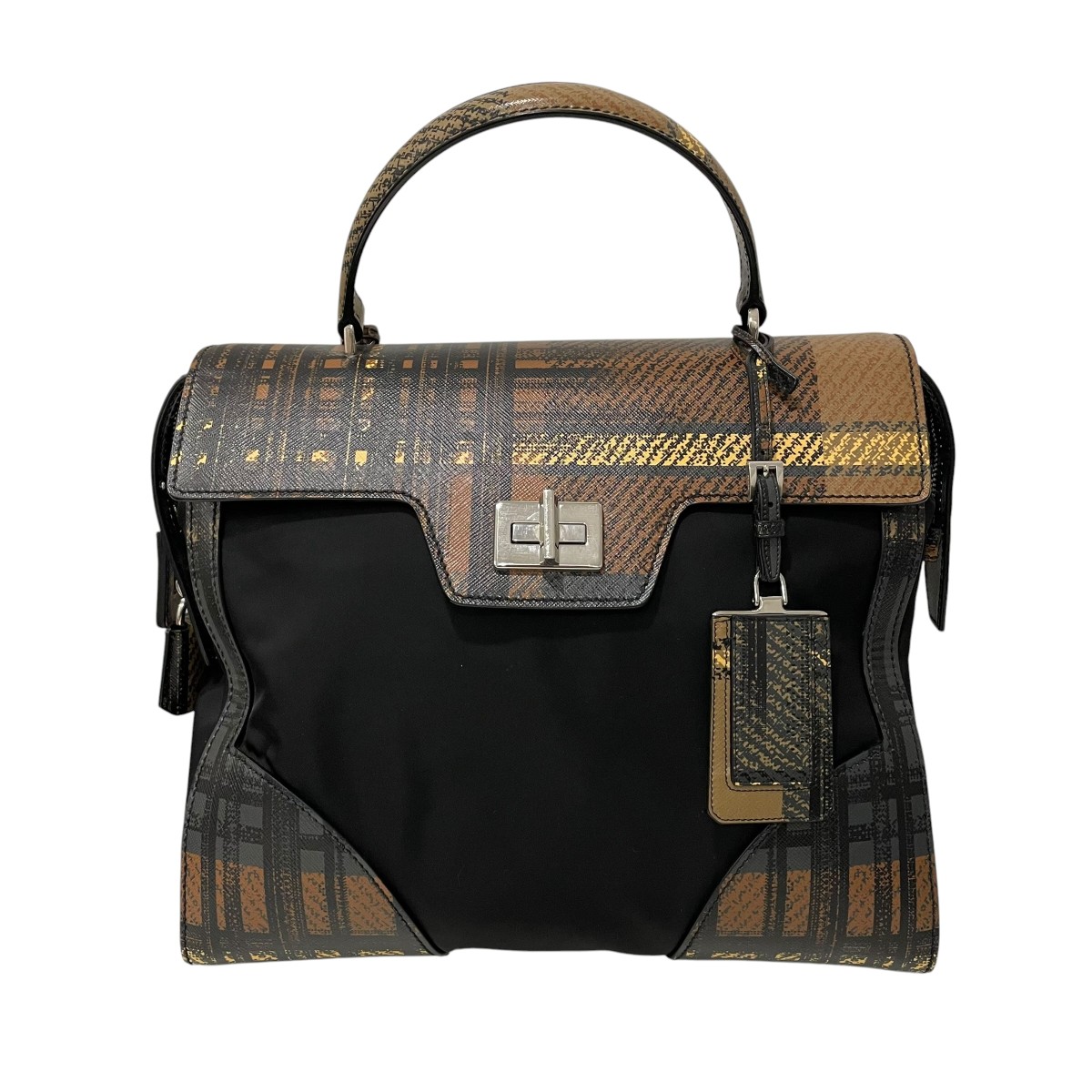 【中古】PRADA 照合のしるし ハンドバック 赤銅色×黄色 【300526】（プラダ）