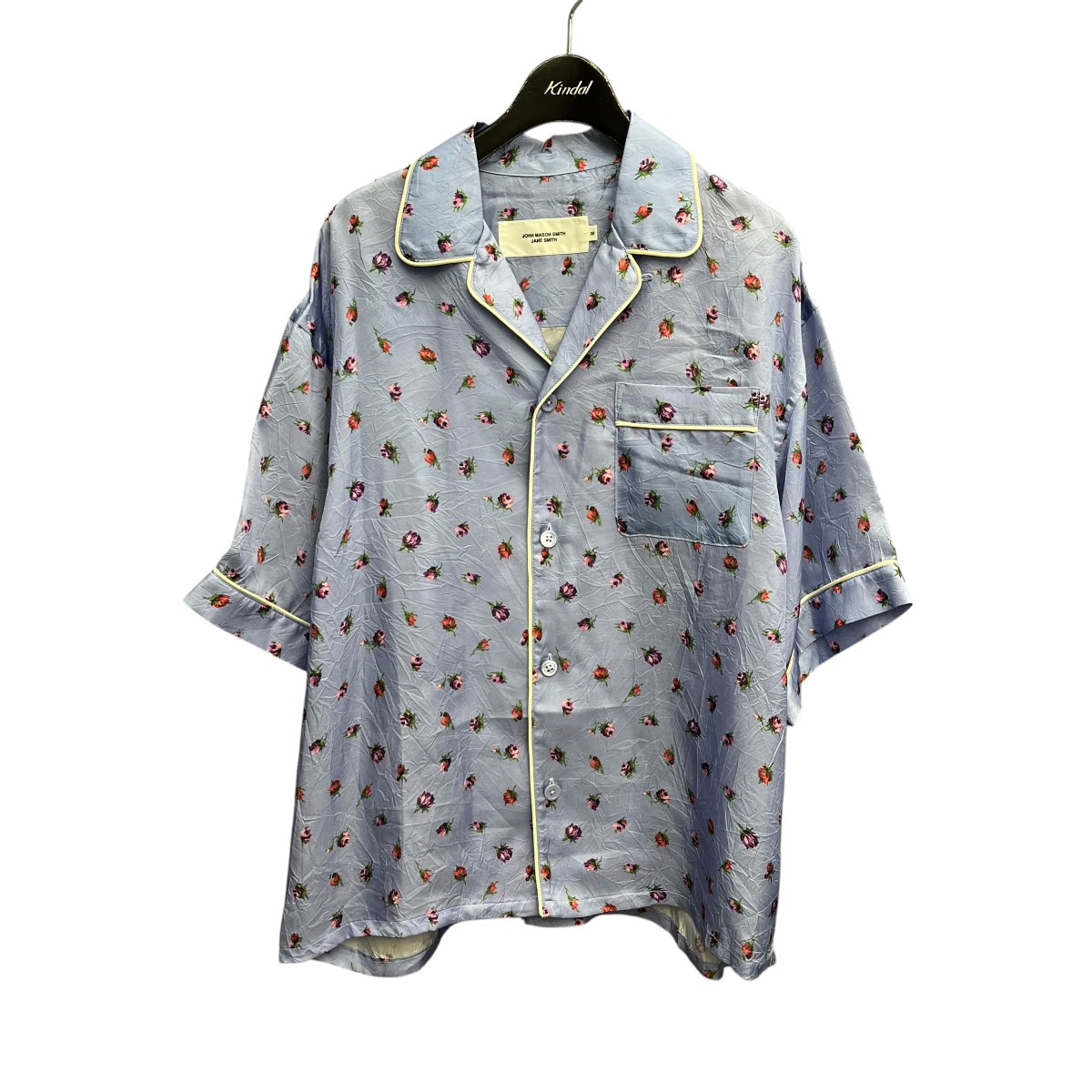 【中古】JANE SMITH 25SS CUPRO FLOWER PRINT PIPING OPEN COLLAR SHIRTS 半袖プルオーバー 25SSH #808L 天の原青色 大きさ：38 【290526】（ジェーンスミス）