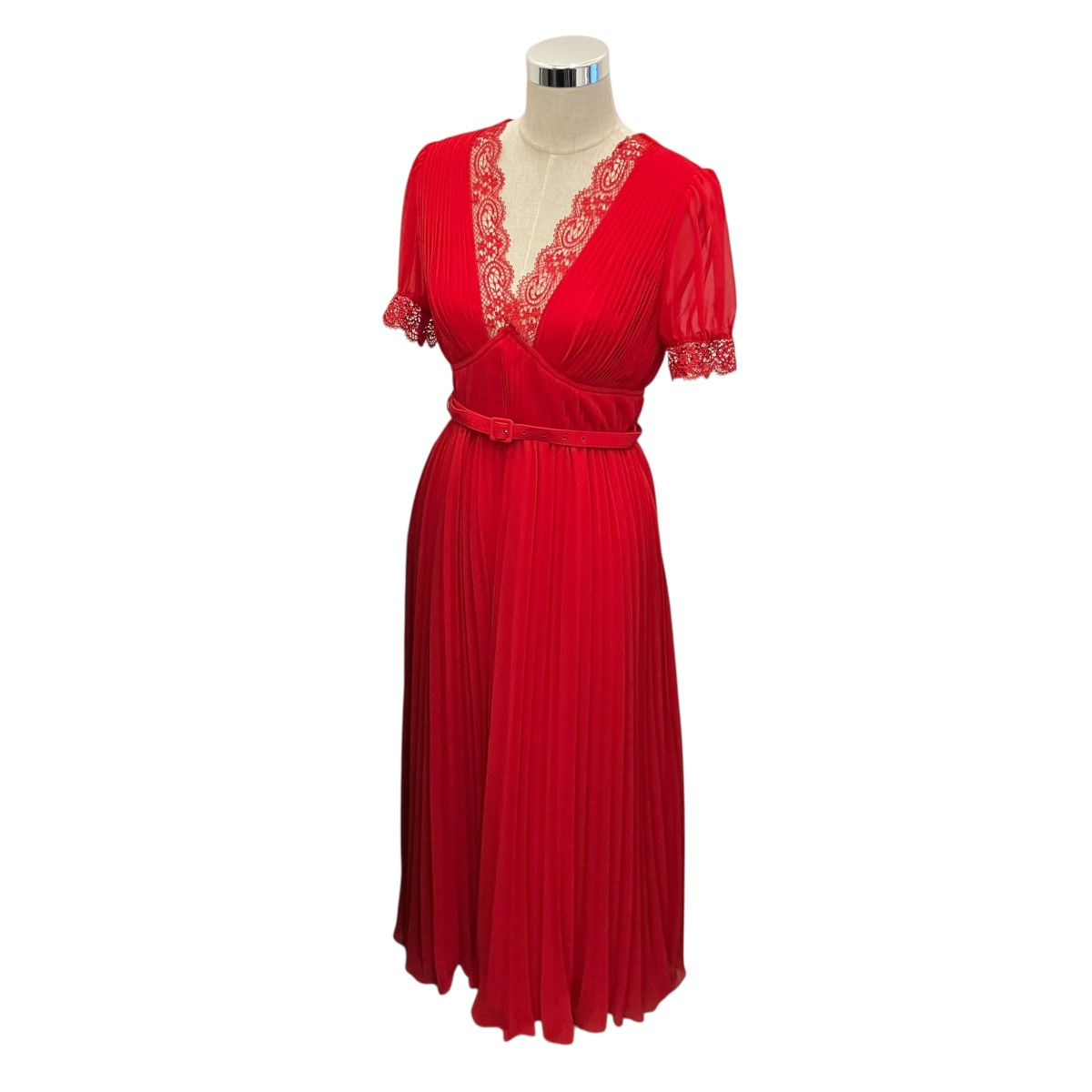 【中古】SELF PORTRAIT 【RED CHIFFON midi DRESS】 シフォン衣裳 RS23-908M-R 赤いこと 大いさ：10 【290526】（セルフポートレイト）