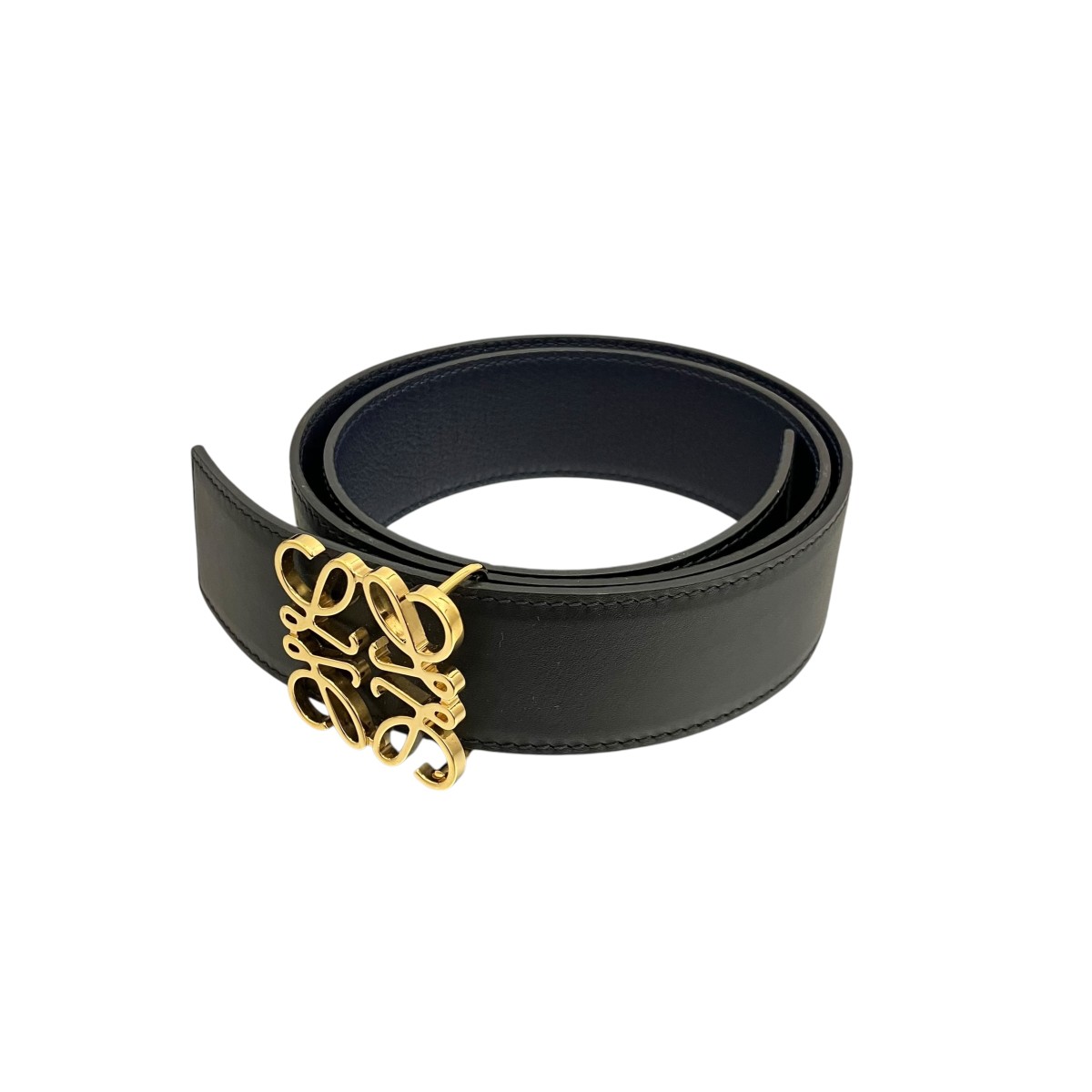 【中古】LOEWE 【ANAGRAM BELT】 アナグラムベルト 181944 黒いこと×ゴールド 大いさ：80/32 【290526】（ロエベ）