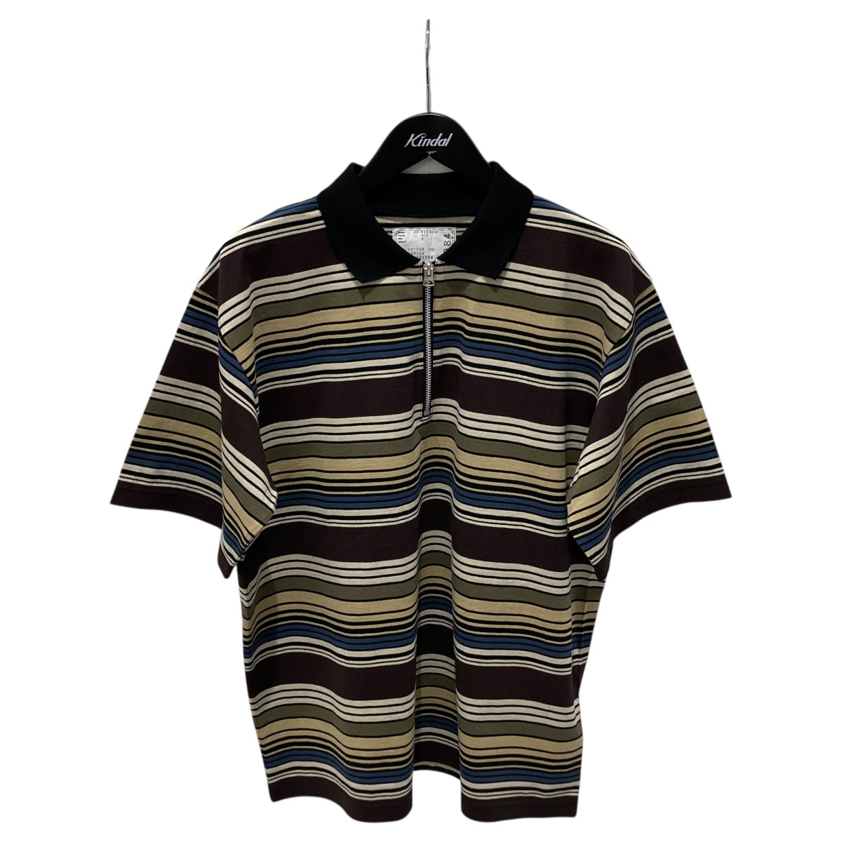 【中古】sacai 26SS ボーダーハーフジッププルオーバー 26-03984M 赤銅色×カーキ 大きさ：2 【300526】（サカイ）
