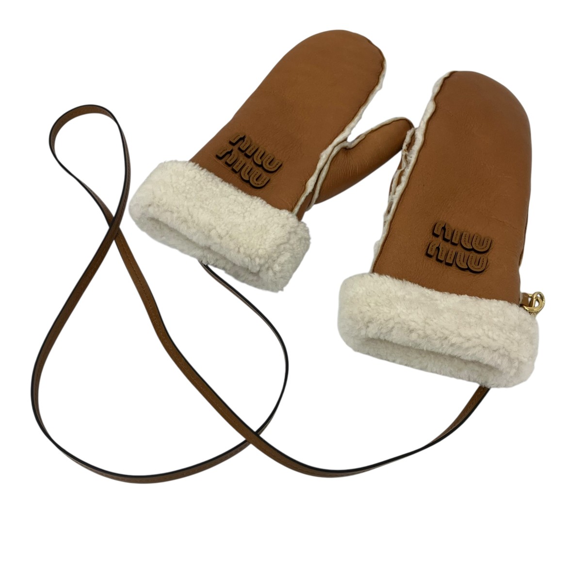 【中古】MIU MIU ムートンレザーグローブ 赤銅色 大いさ：- 【300526】（ミュウミュウ）